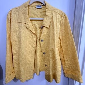 Chico's Bright Yellow Textured Button Jacket